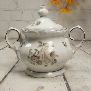 Vintage Winterling China Dawn Rose Pattern Covered Sugar Dish Bavaria Germany